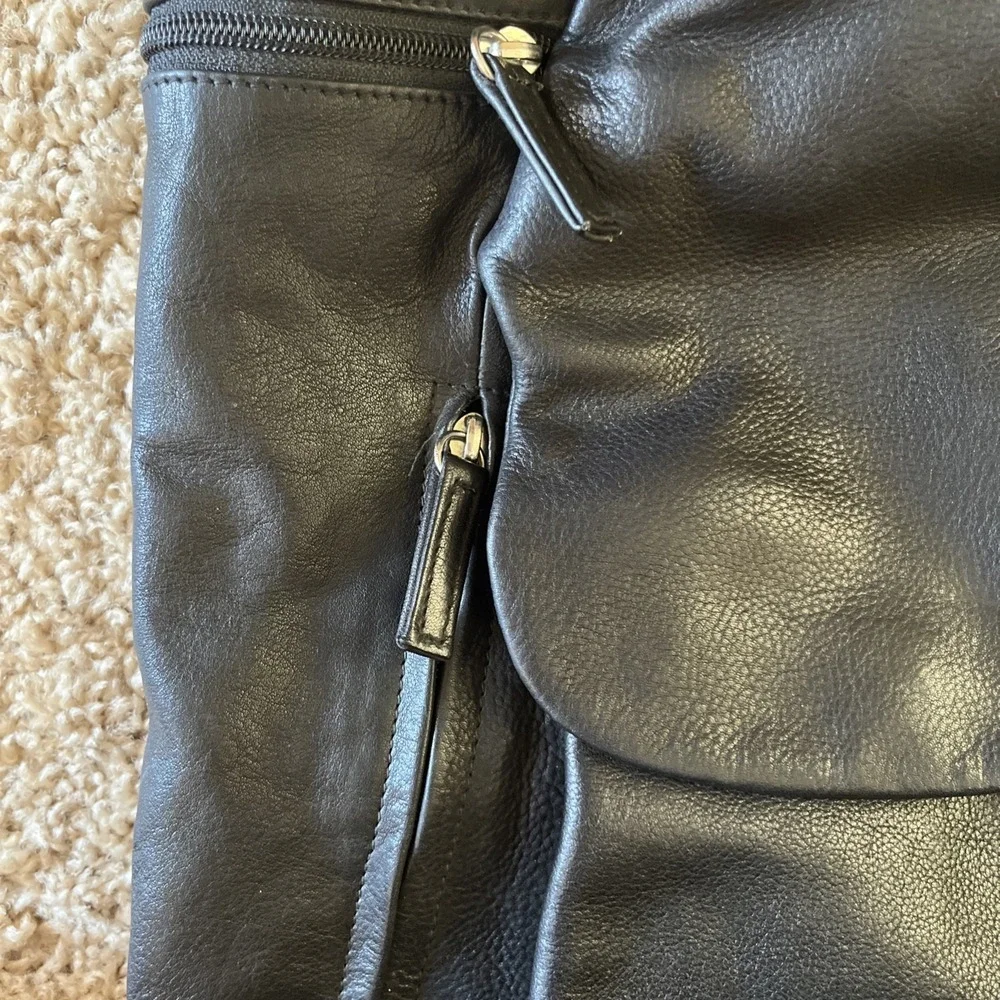 GREAT AMERICAN LEATHERWORKS Black Genuine Leather Organizer‎ Backpack NWOT